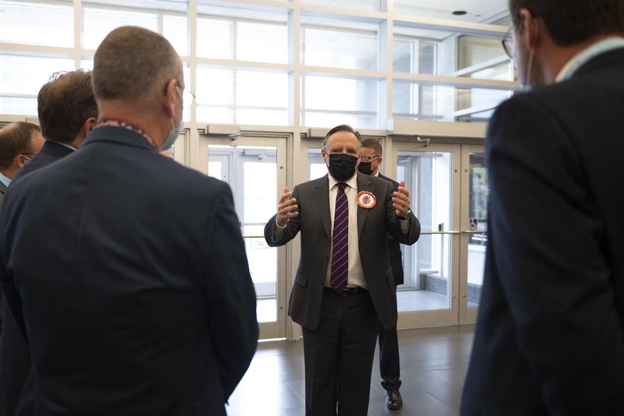 Legault arrives to speak at the opening the the Federation Quebecois des Municipalite's annual congress on Sept. 30, 2021 in Quebec City (Jacques Boissinot/CP)