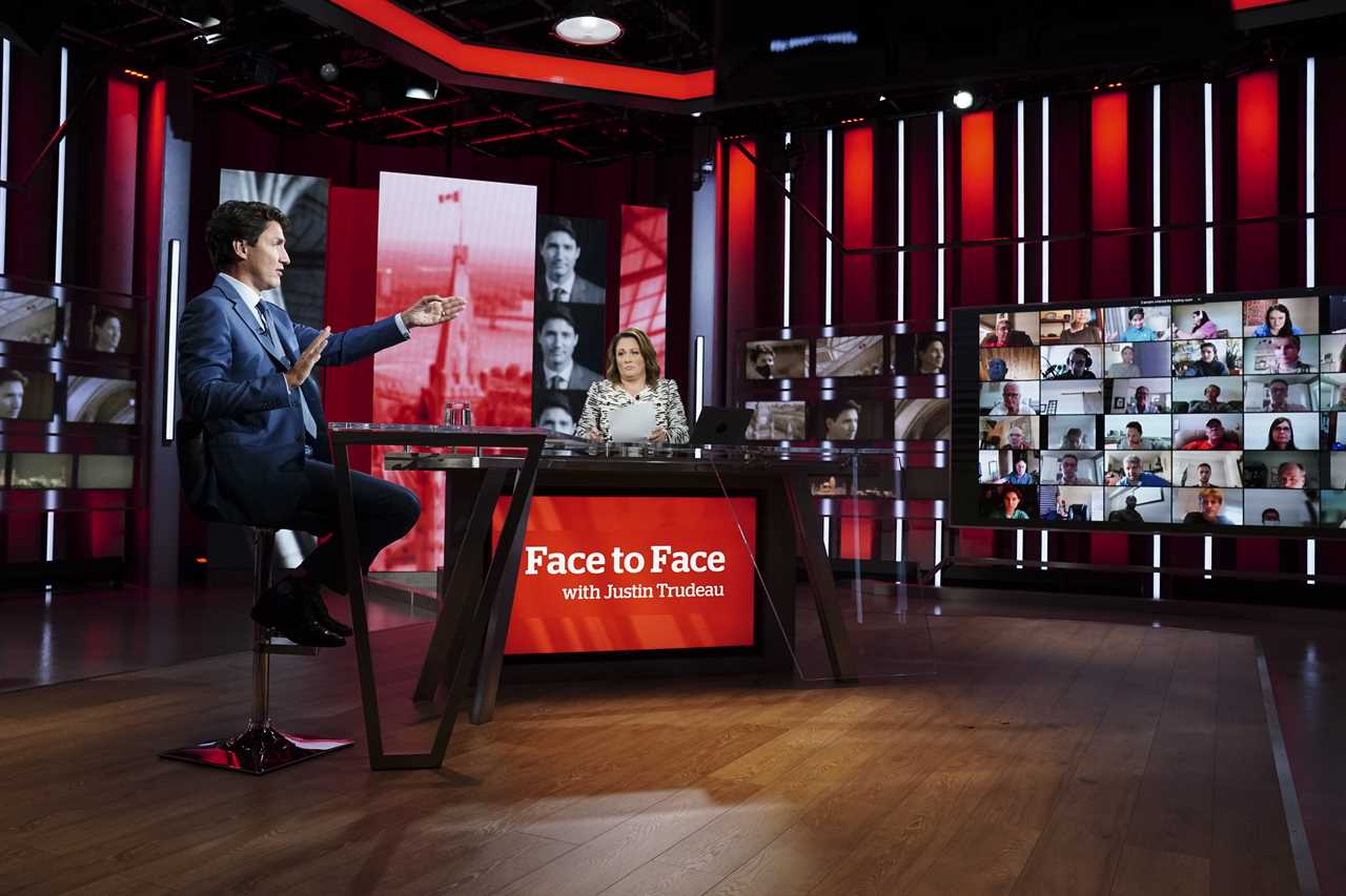 Trudeau prepares to appear on CBC's Face To Face with host Rosemary Barton in Toronto on Sept. 12, 2021 (Sean Kilpatrick/CP)