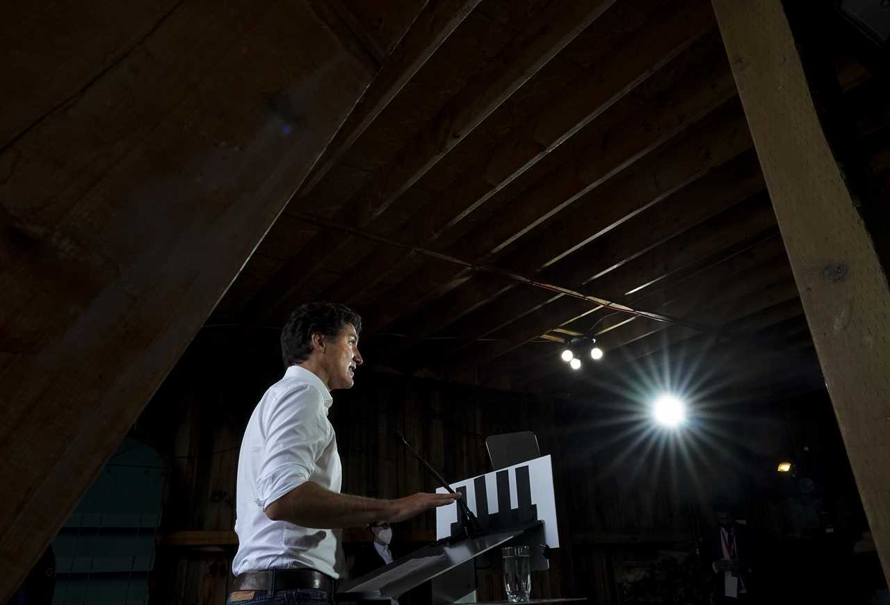 Liberal Leader Justin Trudeau announces a fresh water action plan during the Canadian federal election in Granby, Quebec, on Monday, August 30, 2021. THE CANADIAN PRESS/Nathan Denette