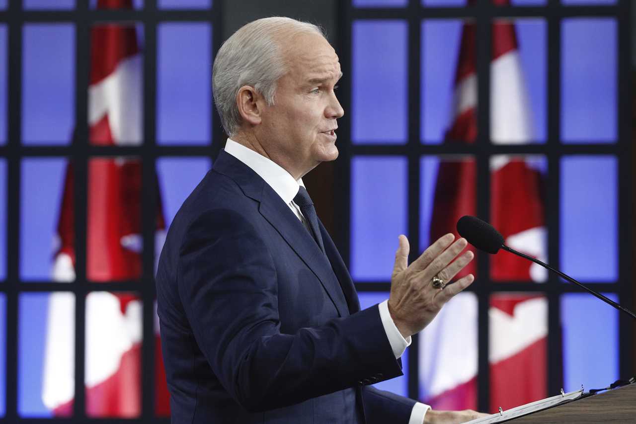 Conservative Leader Erin O'Toole speaks in Ottawa, Ontario on Sunday August 15, 2021. THE CANADIAN PRESS IMAGES/Lars Hagberg