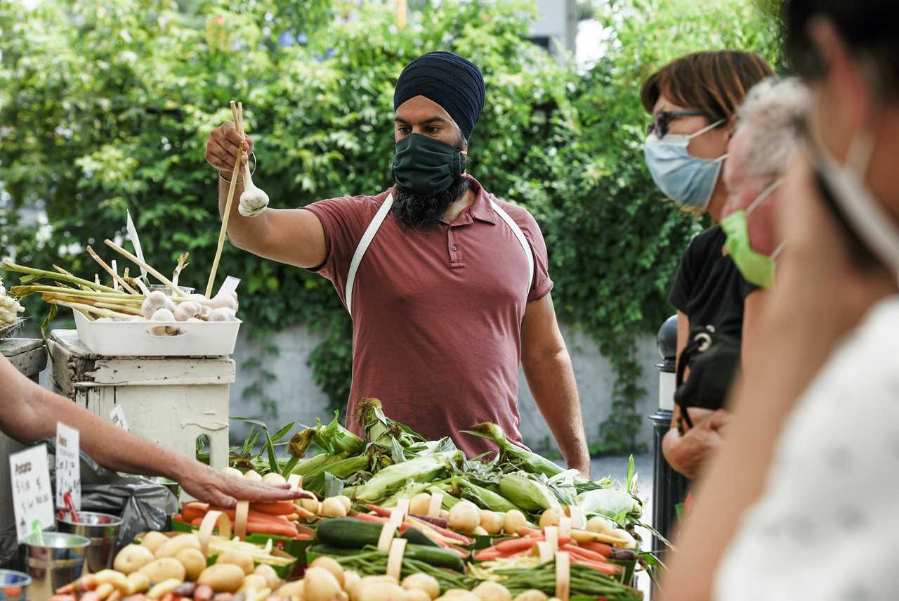 Singh on a walkaround at the Parkdale Public Market in Ottawa. (Justin Tang/CP)