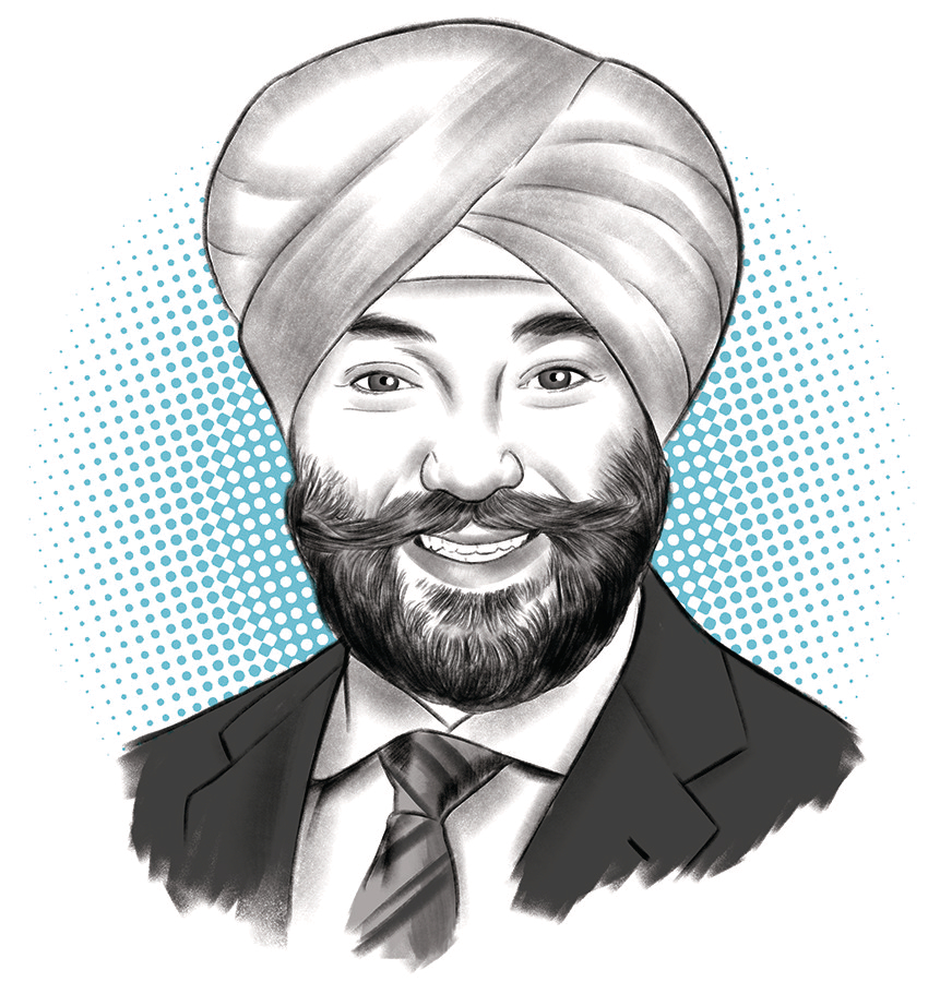 Navdeep Bains From Liberal cabinet minister to CIBC, vice-chair, global investment banking. (Illustration by Joel Kimmel)