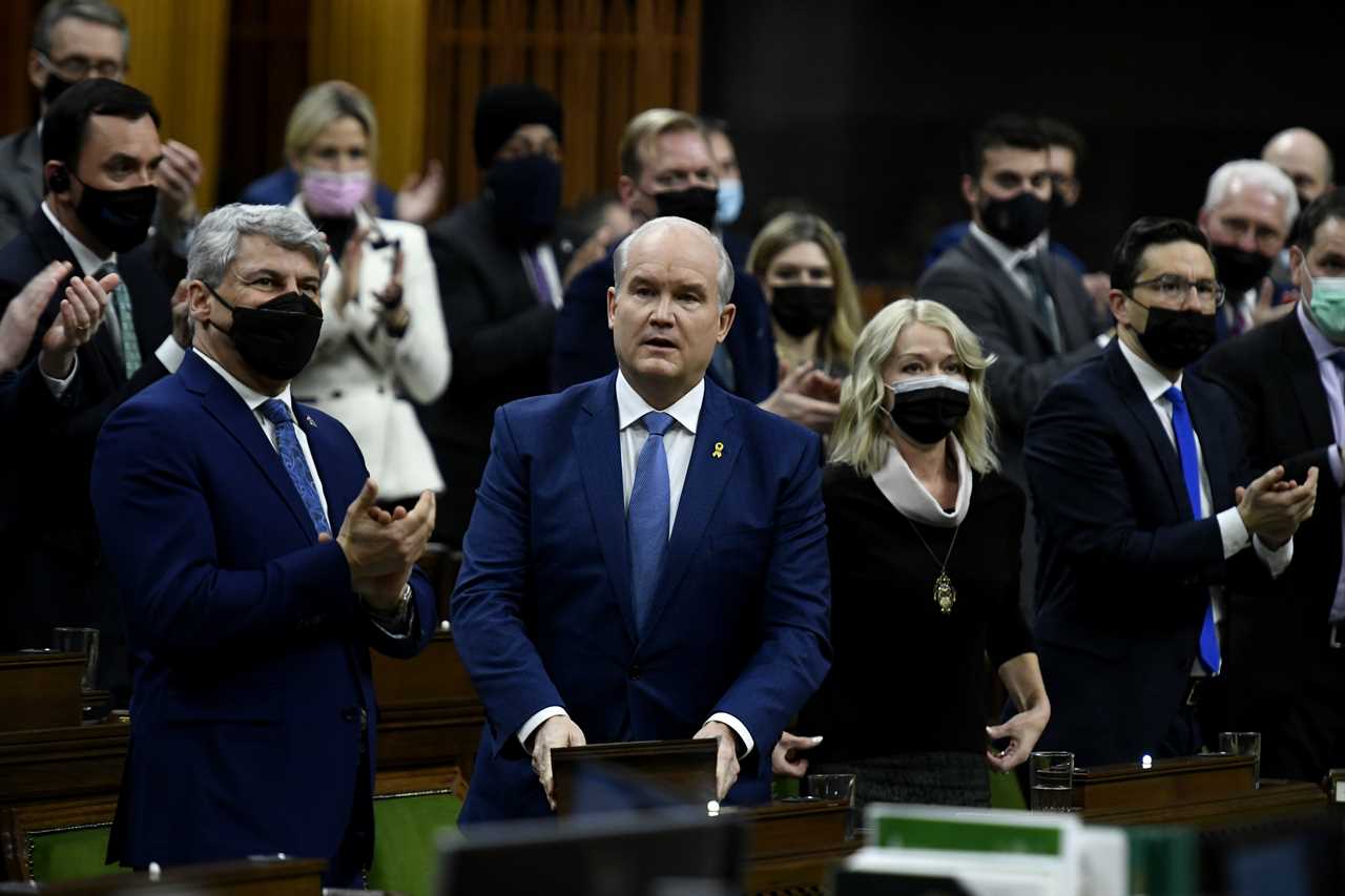 Conservative Leader Erin O'Toole rises during Question Period in the House of Commons on Parliament Hill in Ottawa on Monday, Jan. 31, 2022. (Justin Tang/The Canadian Press)