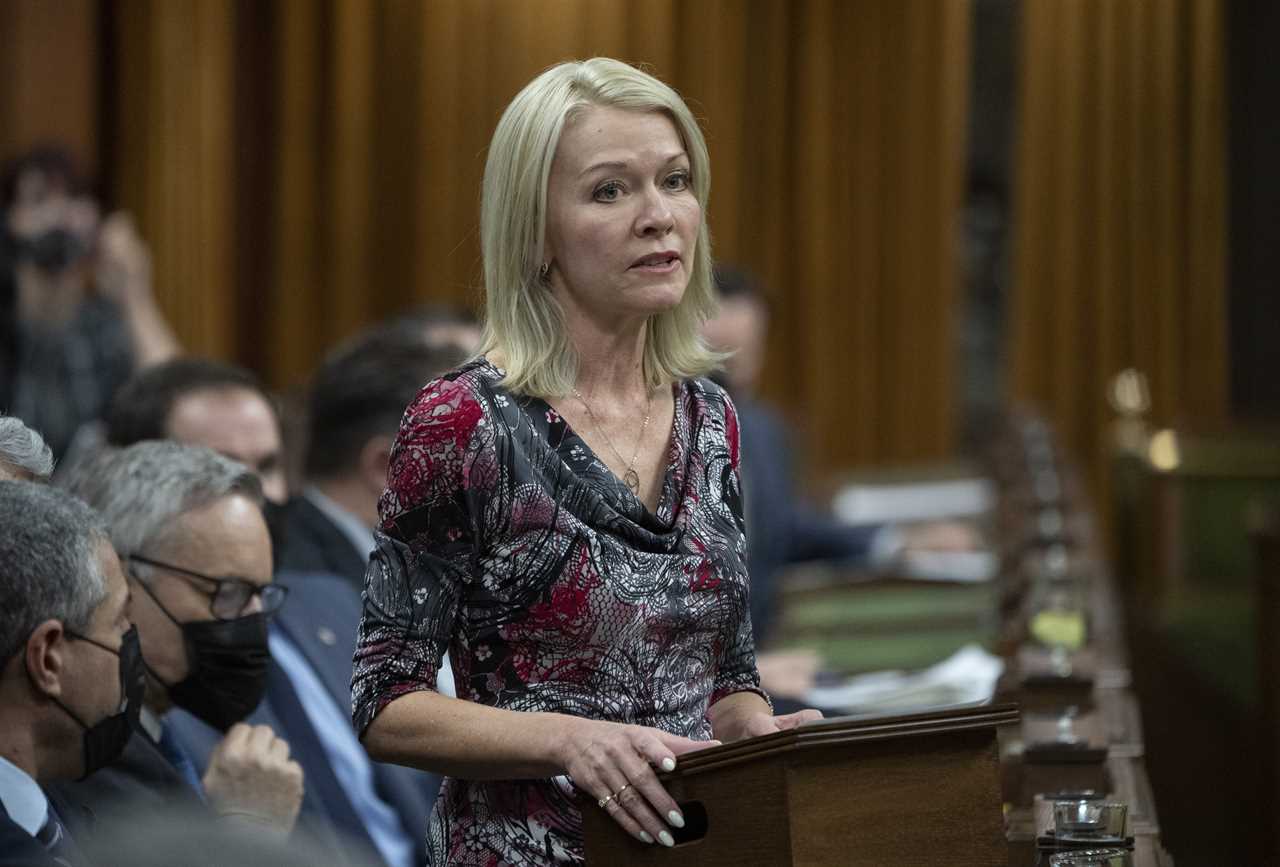 Bergen rises during Question Period, in Ottawa, Feb. 3, 2022. (Adrian Wyld/The Canadian Press)