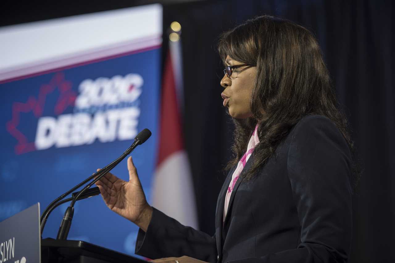 Lewis speaks during the CPC English debate in Toronto, June 18, 2020. (Tijana Martin/The Canadian Press)