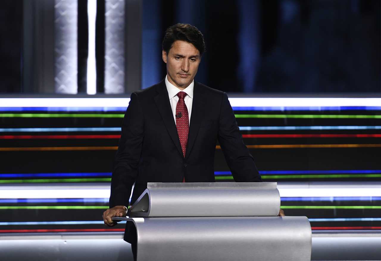 Trudeau takes part in the federal election English-language Leaders debate in Gatineau, Que., on Sept. 9, 2021 (Justin Tang/CP)