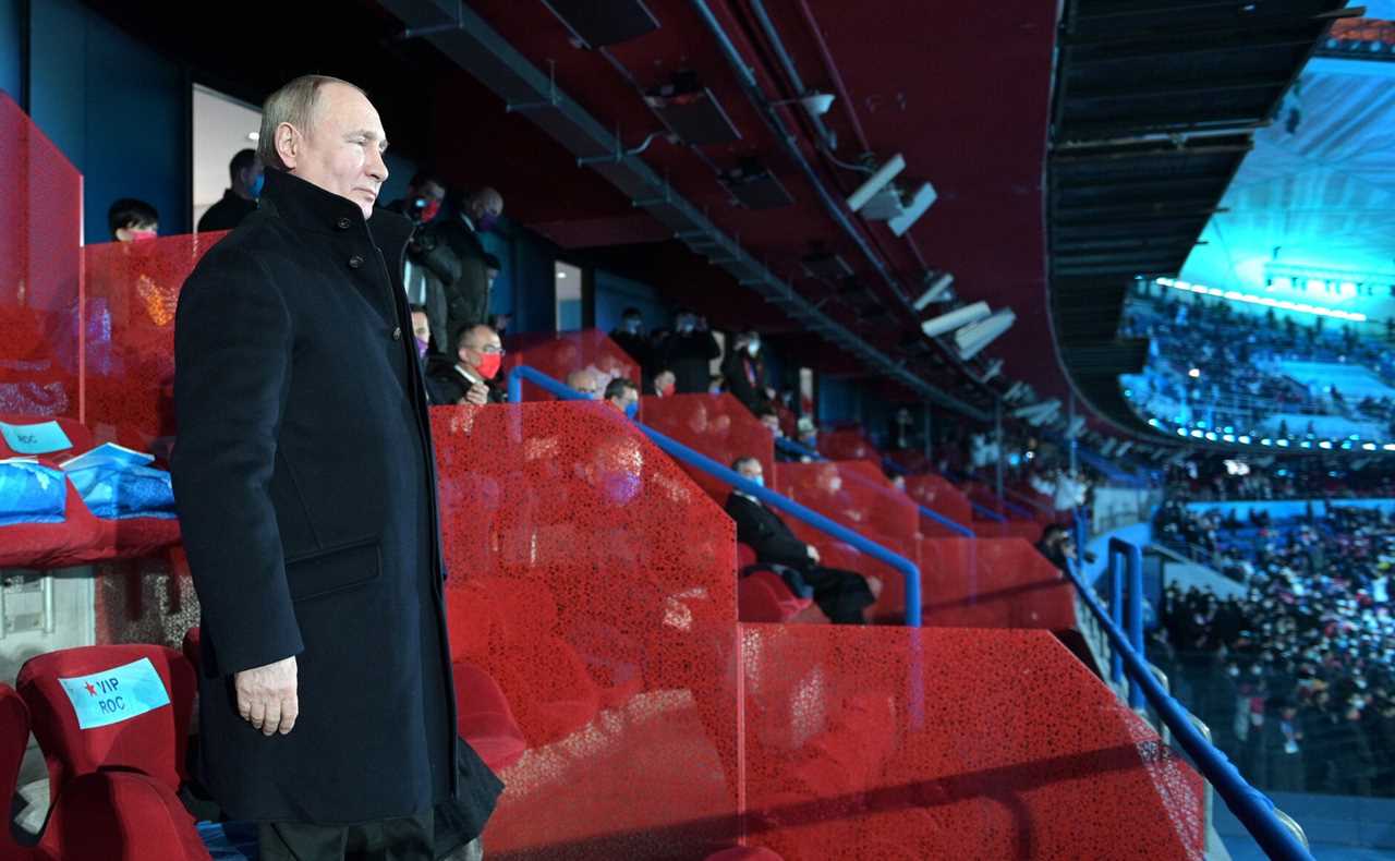 Russian President Vladimir Putin attends the opening ceremony of Beijing 2022 Olympic Games in Beijing, China, 04 February 2022. The Olympic Games in Beijing will continue until Feb. 20, when the medal games and closing ceremony will take place. (Handout image from Kremlin Press Office/Anadolu Agency/Getty Images)