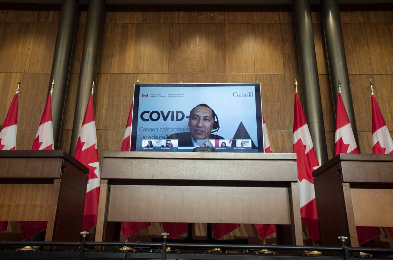 Deputy Chief Public Health Officer Howard Njoo speaks during a briefing by members of the National Advisory Council on Immunization held virtually in Ottawa, Monday March 29, 2021. (Adrian Wyld/The Canadian Press)